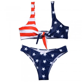 Bikini Flag of USA American Sexy Brazilian Bikini Set Swimsuit Woman Swim Wear Beachwear Tie Knot